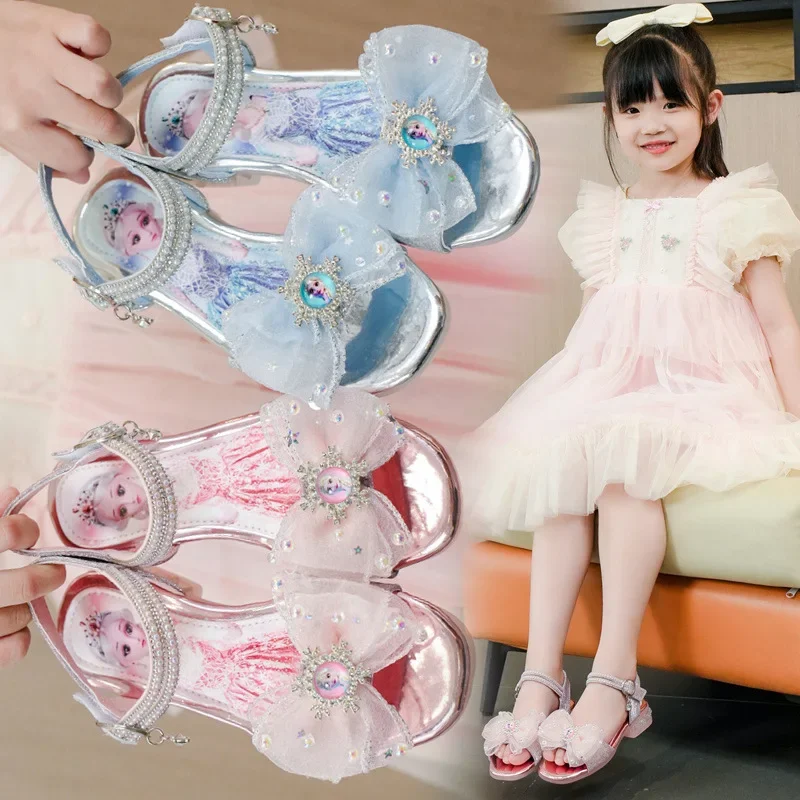 

Girls Sandals Mesh Bow Frozen Princess Elsa Kids Dance Shoes for Party Chic 2025 Summer New Children Fashion Shoes Wedding