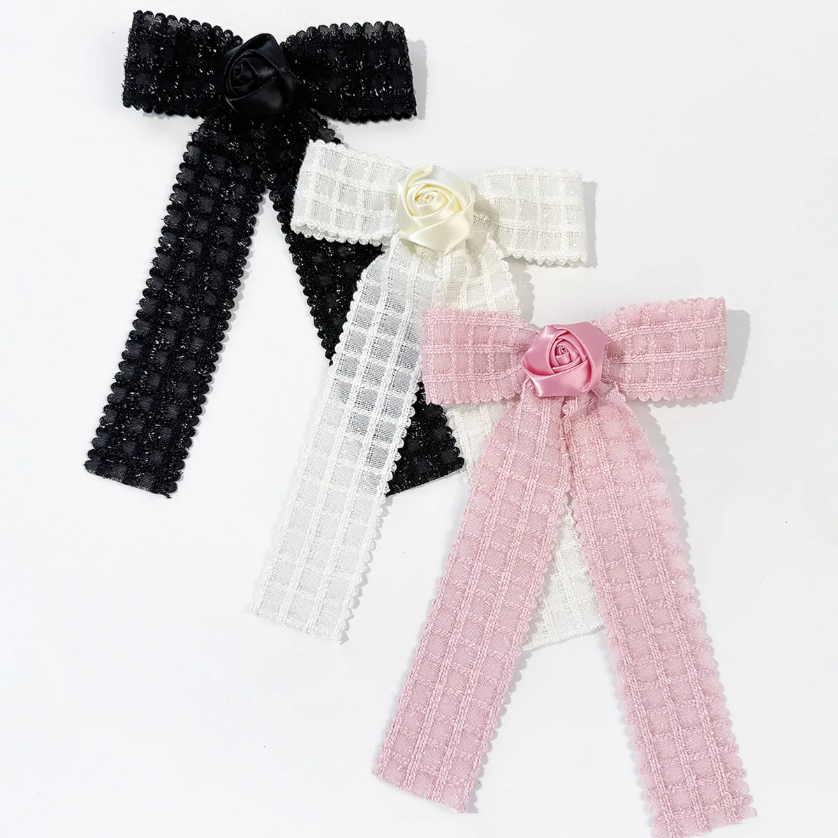 24pcs Ruffle Hair Bow Clips 5.3