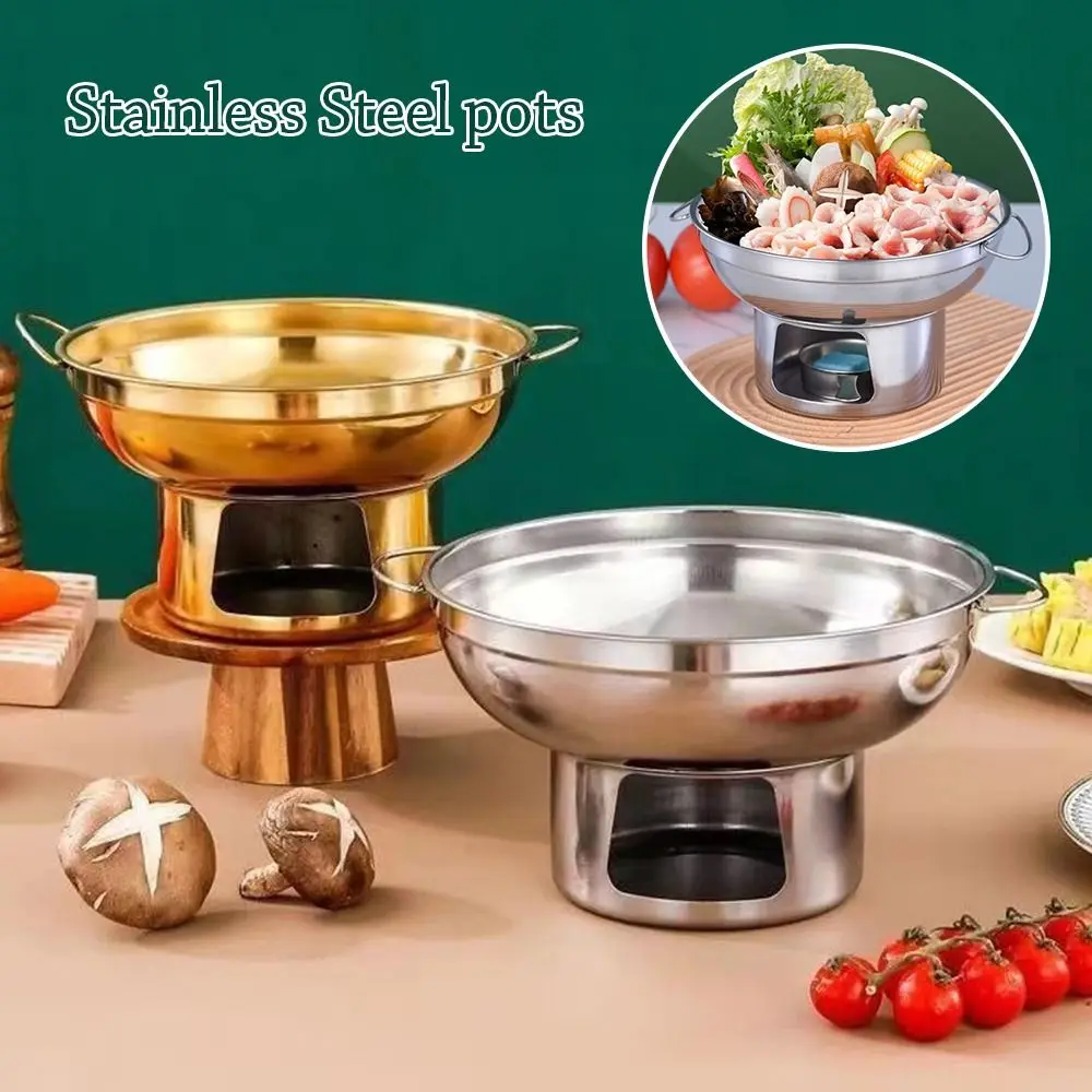 Durable 20/22cm Hot Pot Thickened Stainless Steel Cooking Pot Double Ears Cooking Kitchen Cookware Outdoors