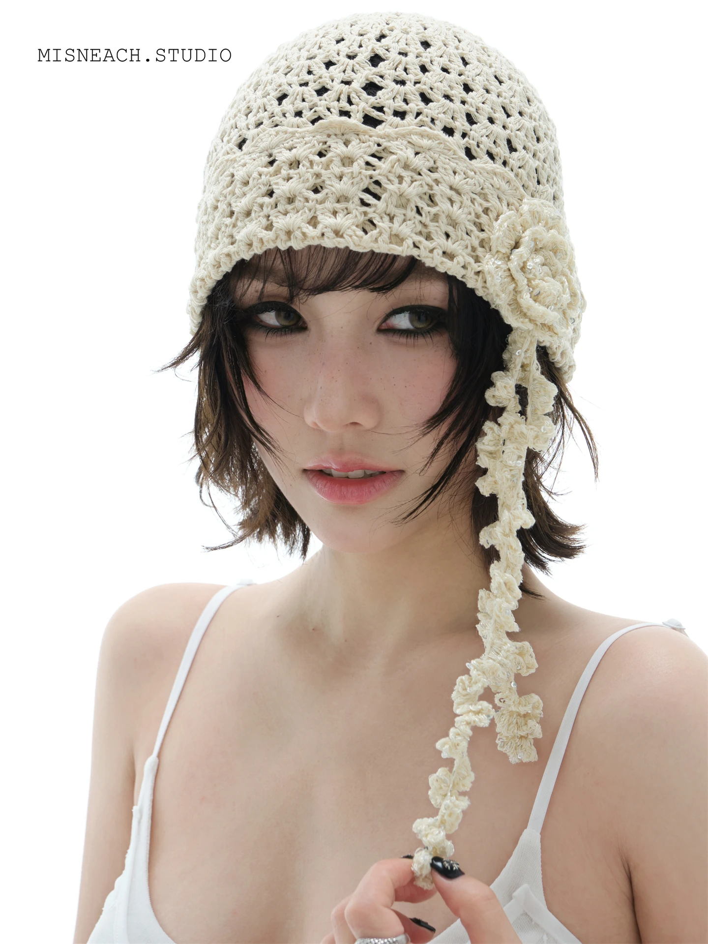 

Handmade Tassel Headband Hat Women's Fashionable Decorative Flower Design Breathable Summer Cap Korean Style No Brim