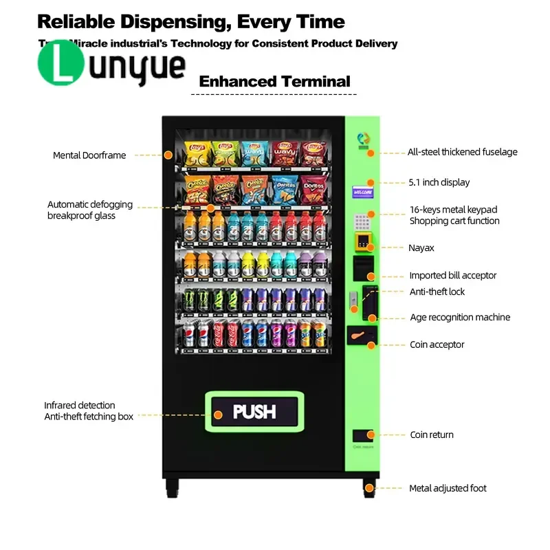 24H Large Capacity Automatic Snack and Beverage Vending Machine SDK Support Credit Card Coin Payment for Shopping Mall Use