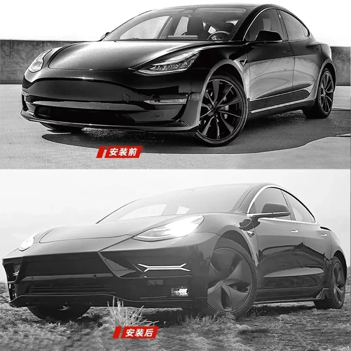 For Model 3 Front Bumper Rear Spoiler Splitter Tailpiece Aerodynamic Components Car Body Kit