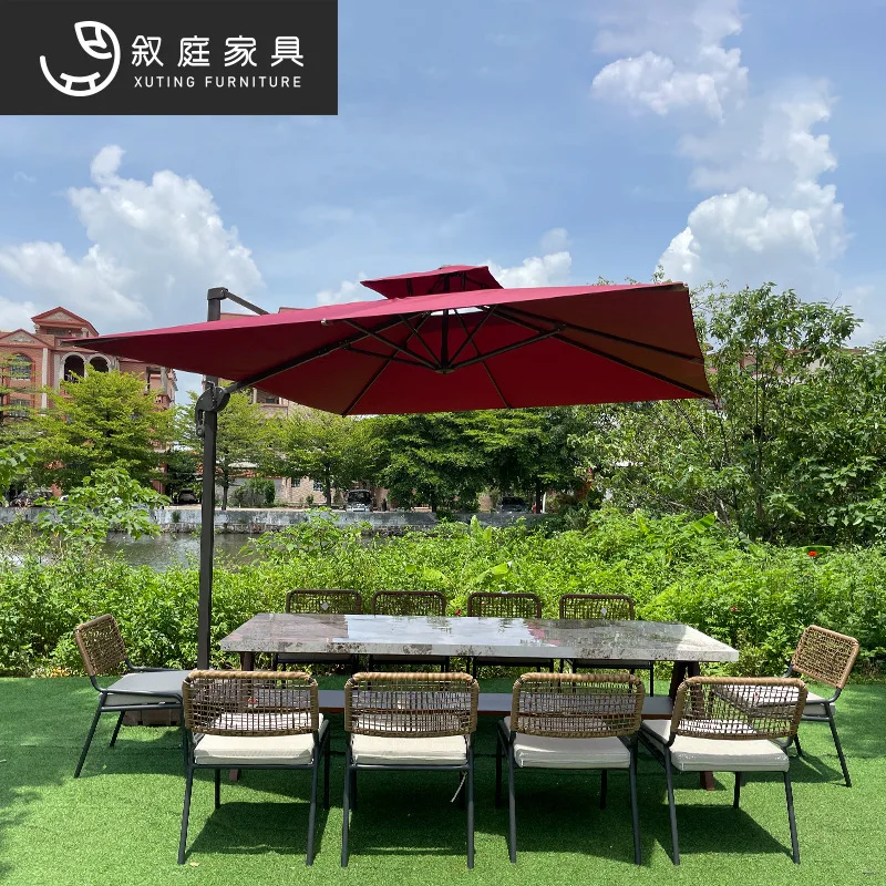 Outdoor leisure rattan weaving tables and chairs outdoor garden courtyard marble tea table waterproof sunscreen chairs