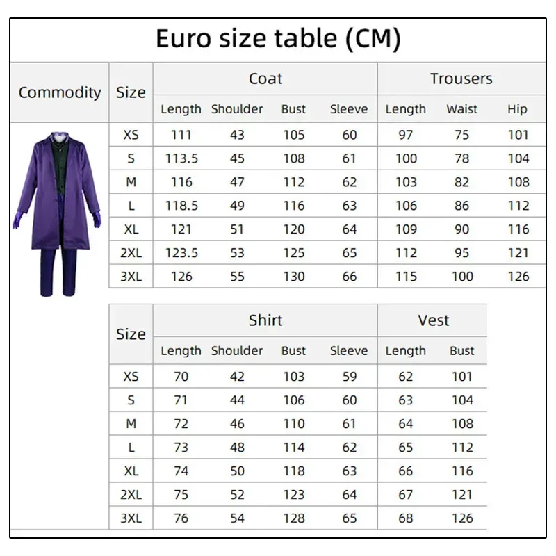 Didi 211 película Caballero Oscuro Joker Cosplay disfraz payaso abrigo camisa chaleco traje con corbata trajes murciélago conjunto completo Halloween C