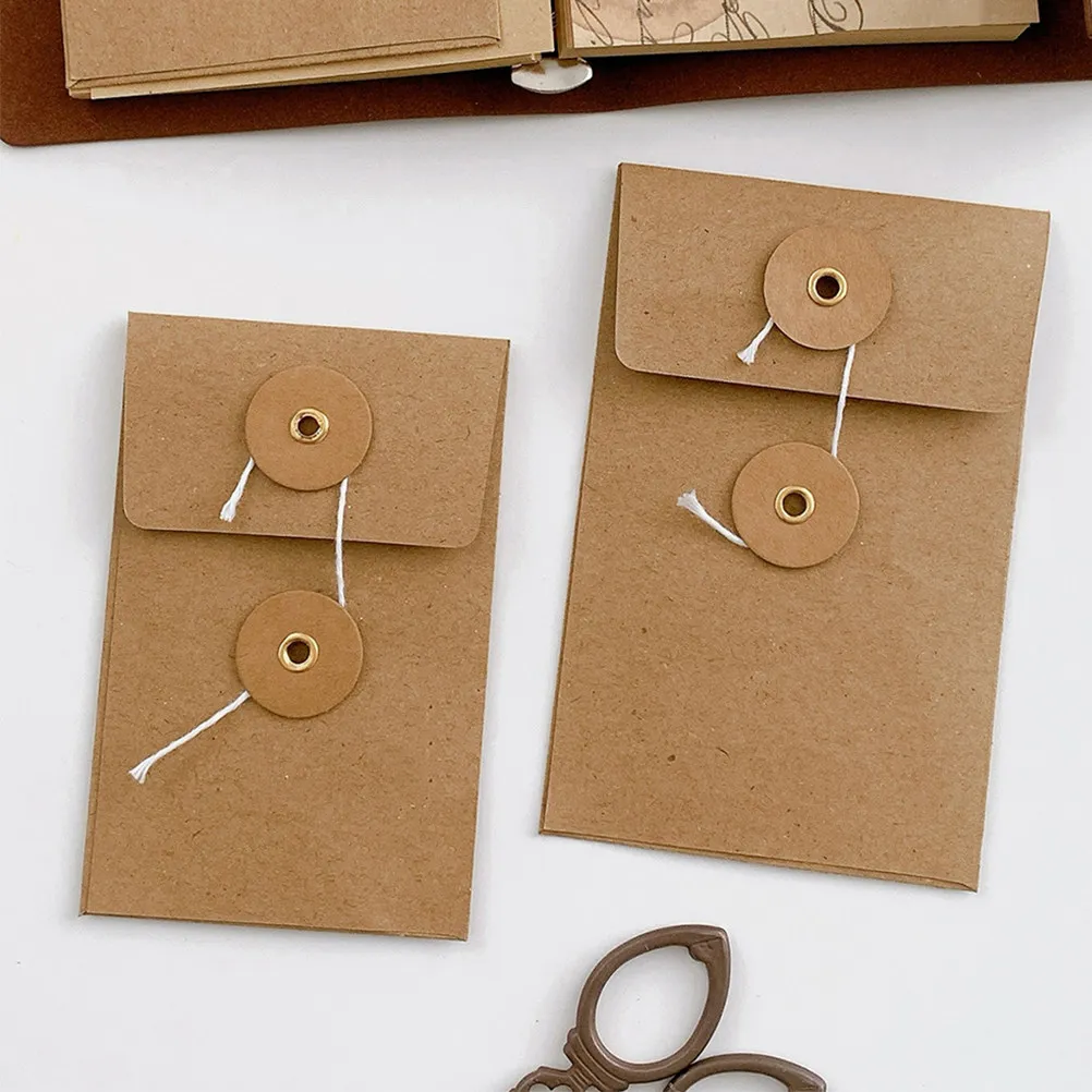 

5Pcs Kraft Paper Envelopes with String Tie Secure Closure Writable Surface Small Square Envelopes for Documents Receipts Cards