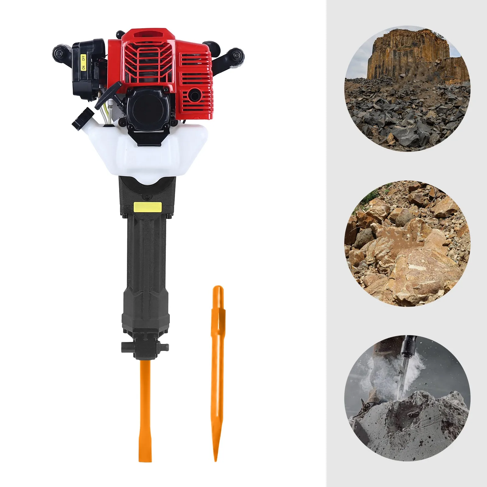 

Easy-Operate Safe Jack Hammer Anti-Slip Silicon Shock-Absorbing Handle, Translucent Fuel Tank + Quick-Shutdown Switch