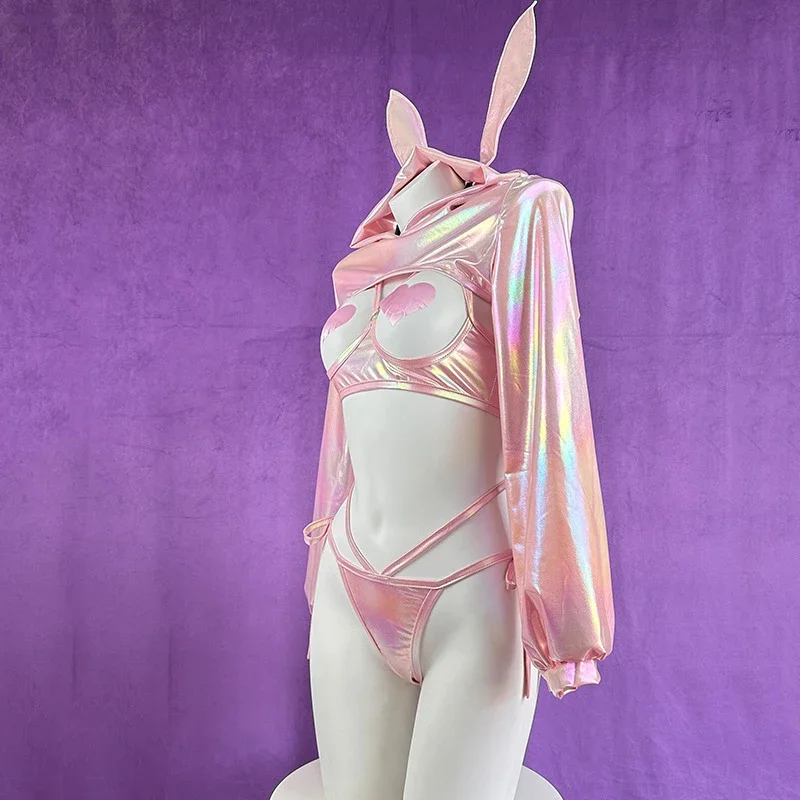 Anime Cyberpunk Rabbit Girl Costume Cosplay abiti donne adulte Hot Sexy Pink Laser Underwear uniforme accessorio per feste di Halloween