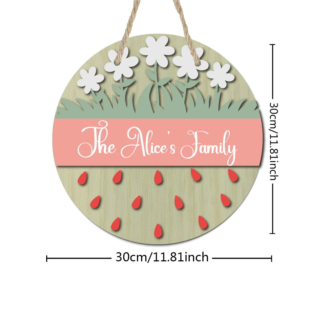 Custom Strawberry Family Name Wooden Door Sign, Personalized Round Hanging Plaque, Spring Farmhouse Front Porch Home Wall Decor view 6