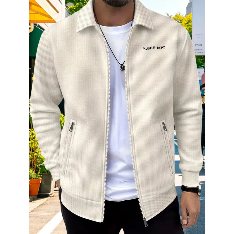 Men's Waffle Knit Zipper Jacket，All-season jacket，Multi-color options, simple and versatile casual cardigan