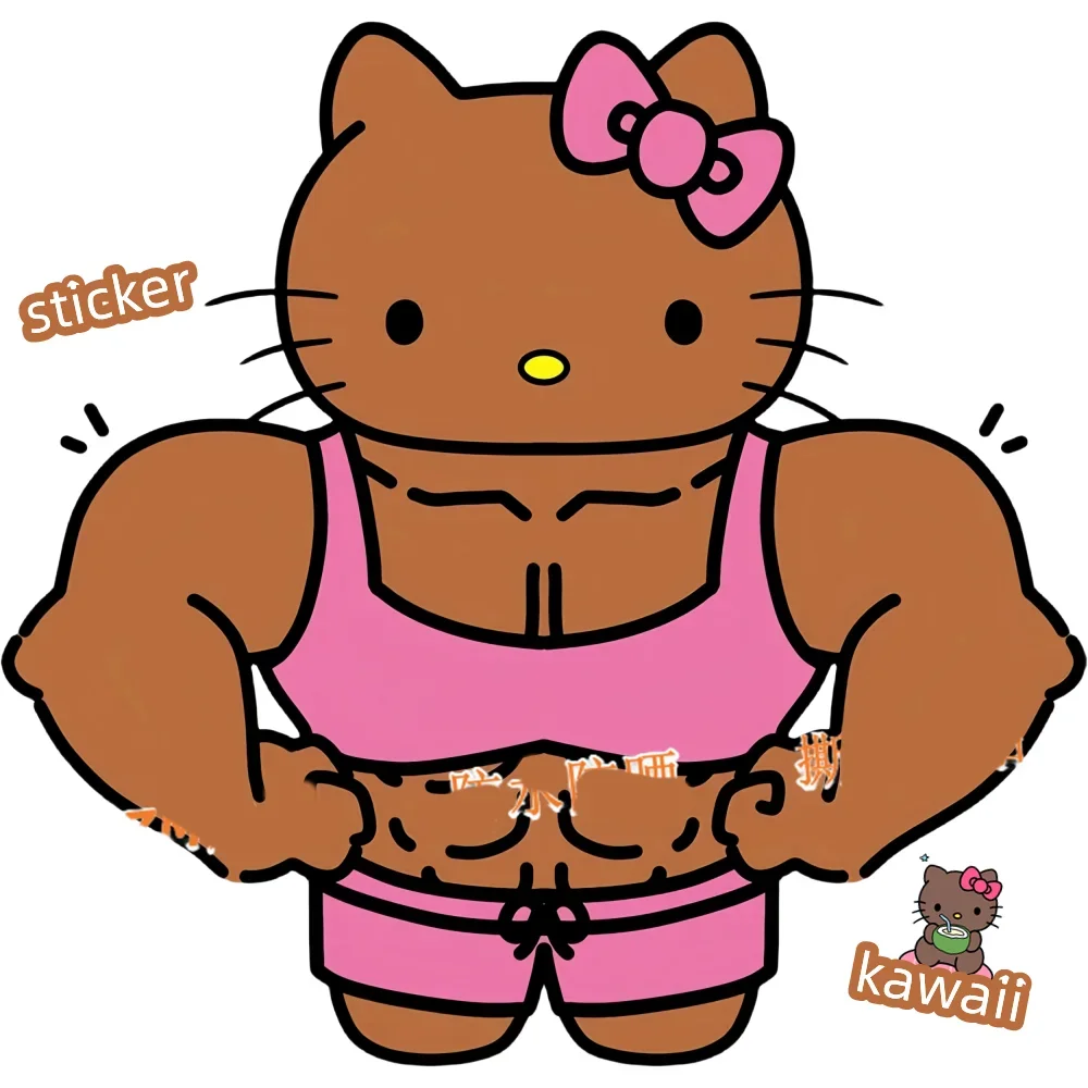 Funny Hello Kitty Sticker King Kong Barbie Fitness Muscle Stickers Room Wall Decals Car  Motorcycle Stickers Patch Birthday Gift