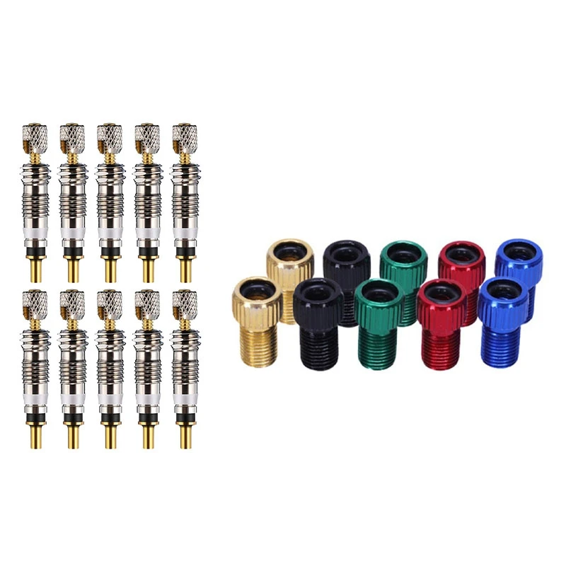 10ชิ้น presta TO Schrader Valve Adapter แปลงยางรถจักรยานหลอดและ10ชิ้นเปลี่ยนแกนจักรยานแกนยางใน