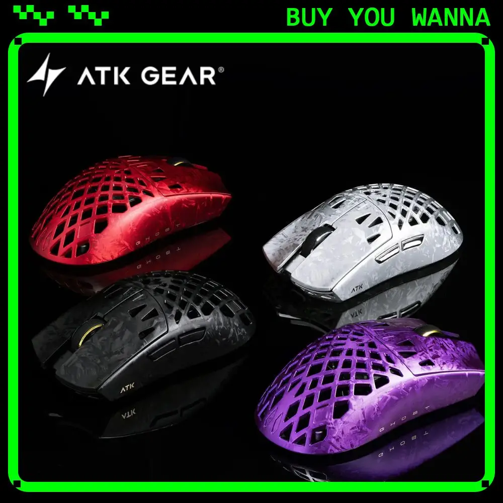 Ratón Inalámbrico ATK GHOST de Fibra de Carbono Compuesta, Bluetooth, Diseño Hueco, para Juegos, Paw3950ultra, 48g, Ligero, 0.163ms, para PC Gamer