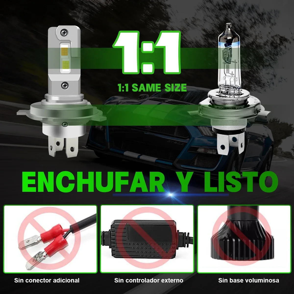 1個 9003 H4 LEDヘッドライト ハイ/ロービーム キャンバス ファンレス設計 車/バイク用ヘッドライト 12V ブルー グリーン イエロー