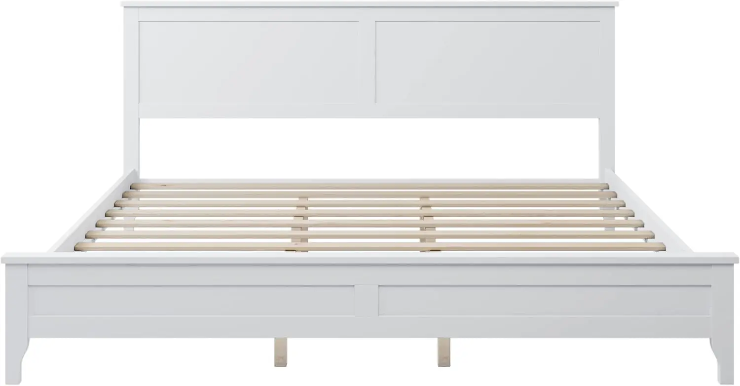 Wood Platform Bed, Platform Bed With Headboard And Footboard, Modern Solid Bed Frame For Bedroom, No Box Spring Required, King