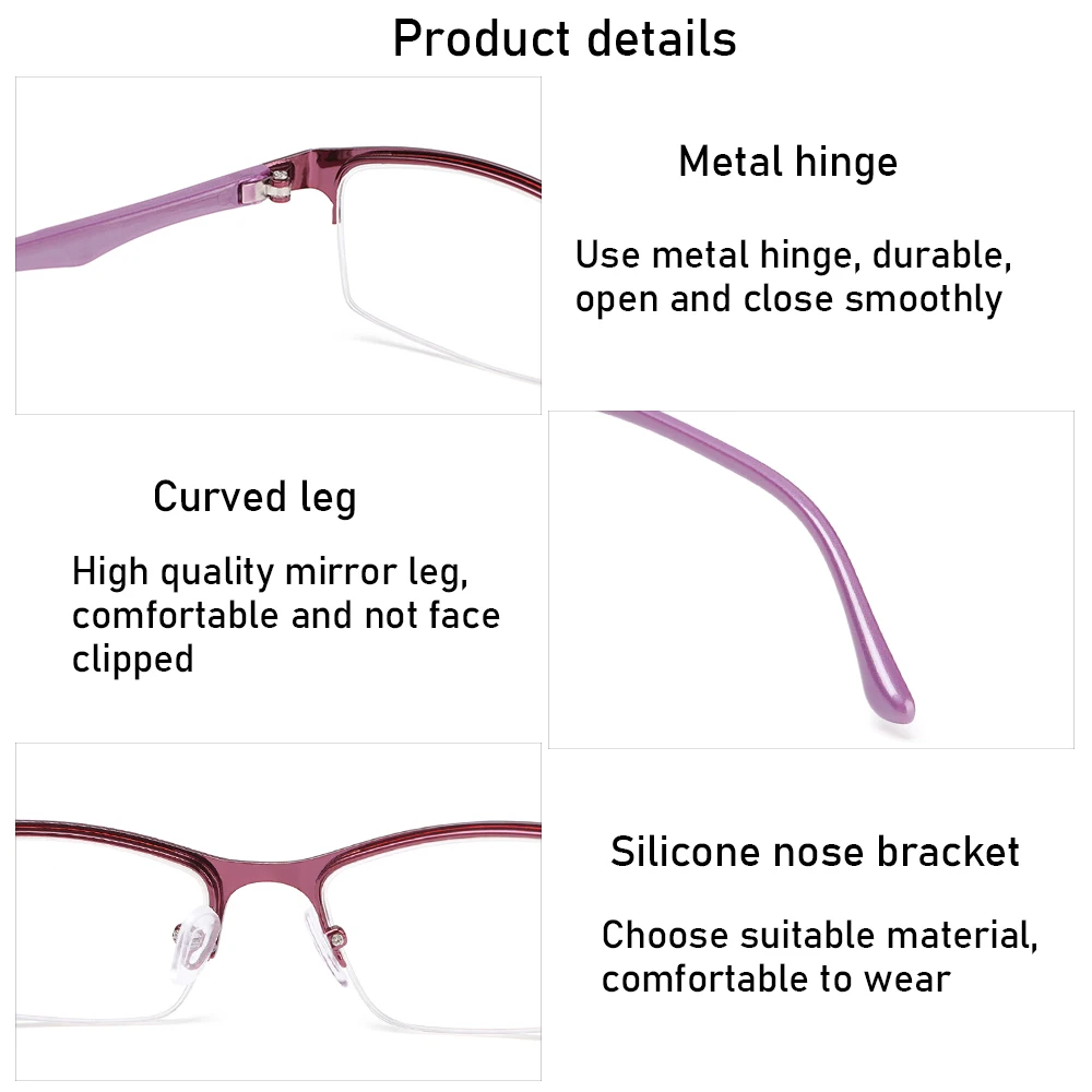 Metal Reduces Eye Strain Half Frame Myopia Glasses Short-sighted Eyewear Prescription Eyeglasses Computer Goggles