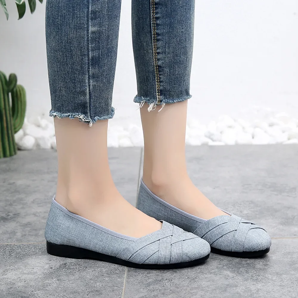 Zapatos De Mujer Women Fashion Plus Size Hollow Out Breathable Slip on Flat Shoes Lady Casual Grey Comfort Loafers & Flats A93