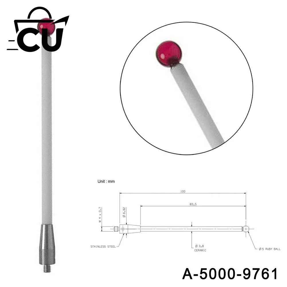 CMM Touch Probe Stylus M4 Ceramic Stem 5mm Ball Tips 100mm Long A-5000-9761 Detection Device Jewel Ball Tip Stylus CNC LatheTool