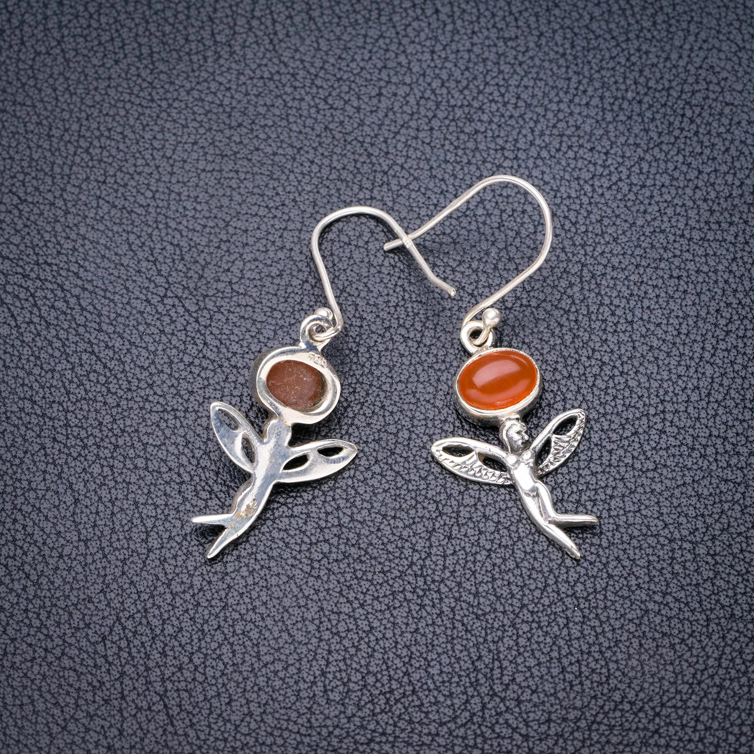 StarGems® Natural Carnelian Fariy Handmade 925 Sterling Silver Earrings 1.75