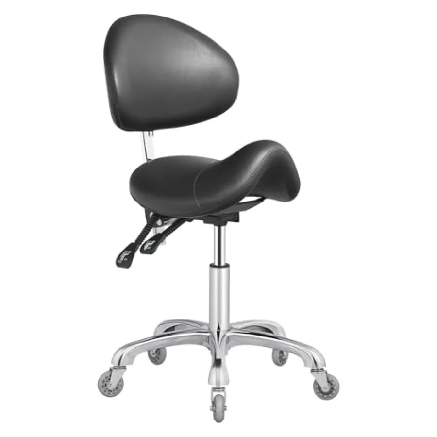 

Эргономичный стул-седло с регулируемой высотой, спинкой и поворотом на 360°, на колесиках, для офиса, стоматологии, салона, спа, тату-салона - Черный Sup