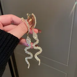 FYUAN Long Tassel Rhinestone Drop Earrings for Women Snake Shape Crystal Dangle Earrings Party Jewelry Gifts