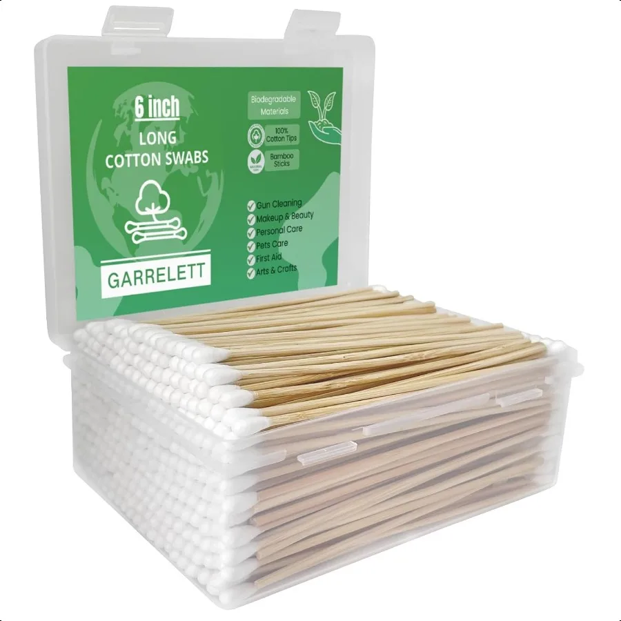 Tamponi di cotone lunghi da 400 pezzi da 6 pollici con bastoncini di legno, ideali per applicatori di pistole per trucco a olio, occhi, orecchie, ombretto, pennello e struccante