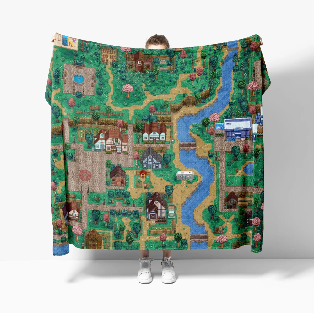 Stardew Valley Town Map Flannel Throw Blanket Decor Creative blankets Cozy Soft Lightweight for Couch Sofa