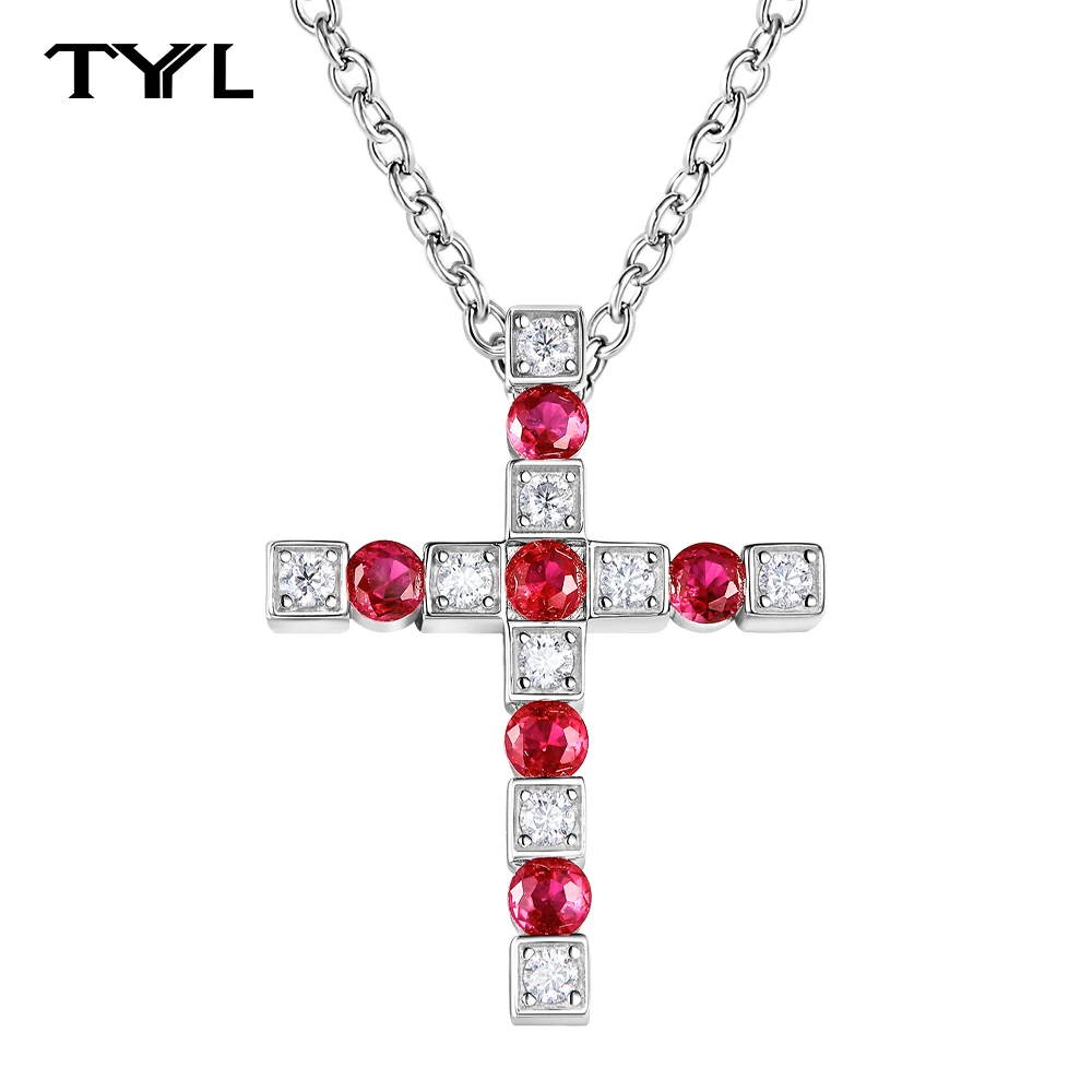 

TYYL D Color VVS1 Moissanite Cross Pendant Necklaces for Women Man Diamond Chain 100% Real 925 Sterling Silver Necklace Jewelry