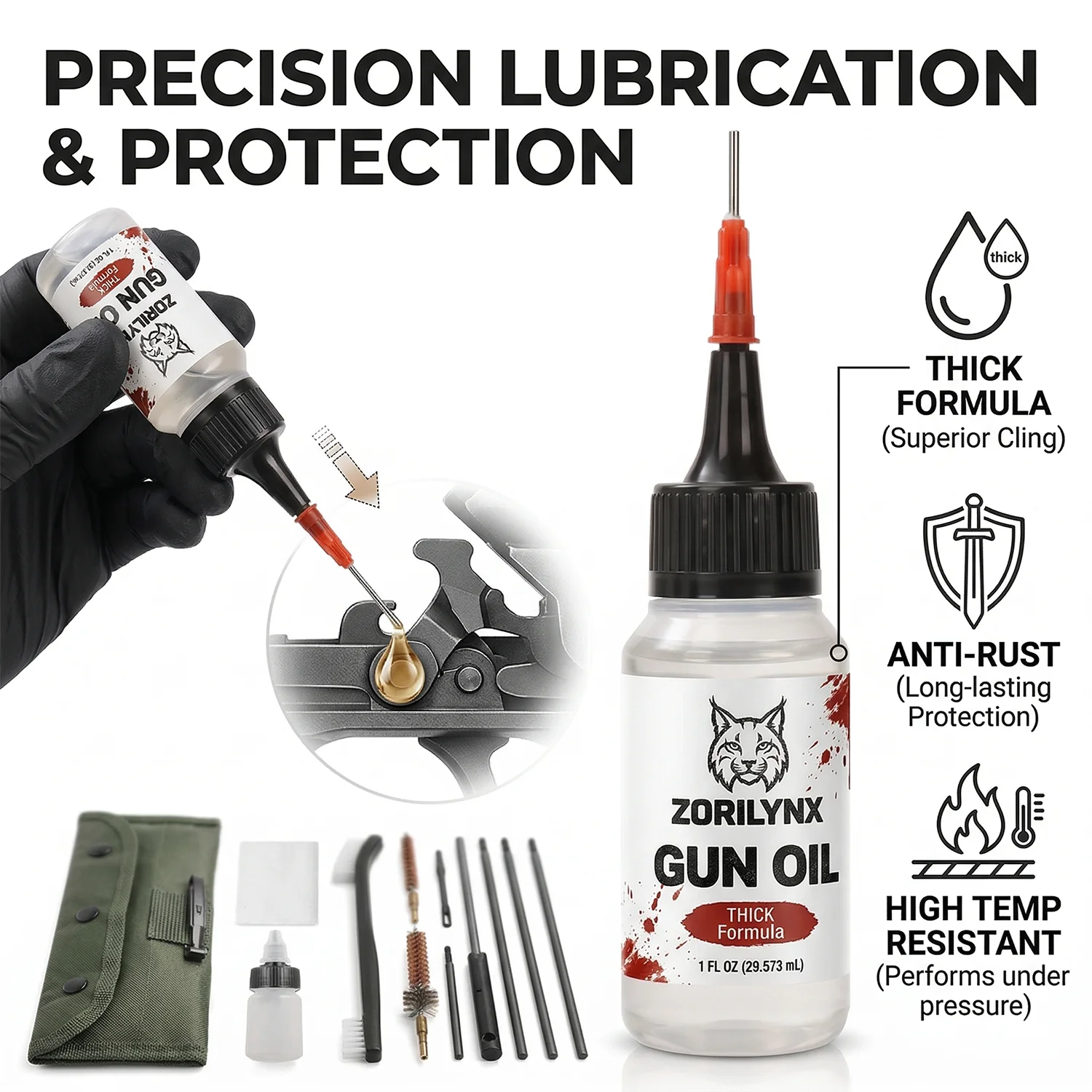 

Tactical Gun Cleaning Kit 1oz Oil Lubricant Precision Needle Oiler Double-Ended Brushes Cleaning Rods for All tool ZORILYNX