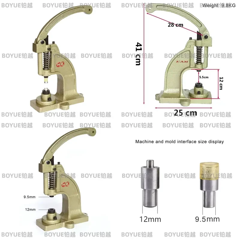 Heavy Duty Snap Button Press Machine Leather Rivet Setter Tool Kit with Dies for Belt Buckle Installation Manual Hand Press
