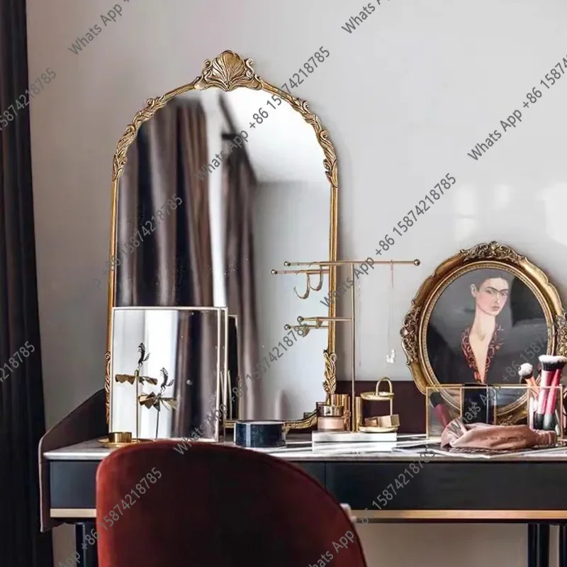 XX European-style Carved Wooden Frame Bathroom Mirror Designer Creative Porch Wall Decorative Mirror French Makeup Mirror