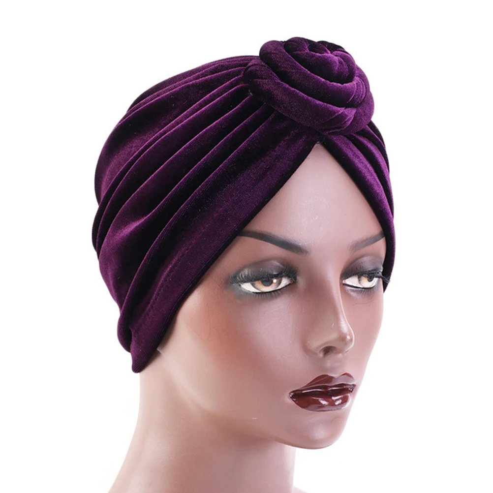 

Satin Bonnet Turban Hats Purple Polyester Spandex Women Head Wraps Lightweight Comfortable Shower Sleep Home Use Bohemian Style