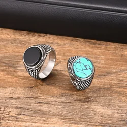 Punk Round Gemstone Rings for Men,Stainless Steel Scales Ring Band Finger,Stylish Hiphop Signet Ring Jewelry Gift for Him Boys