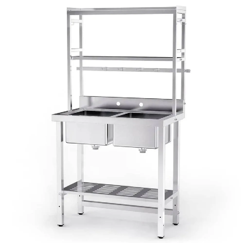 

Commercial Stainless Steel Sink Set w/ Spice Rack & Tool Hooks, Easy Assembly