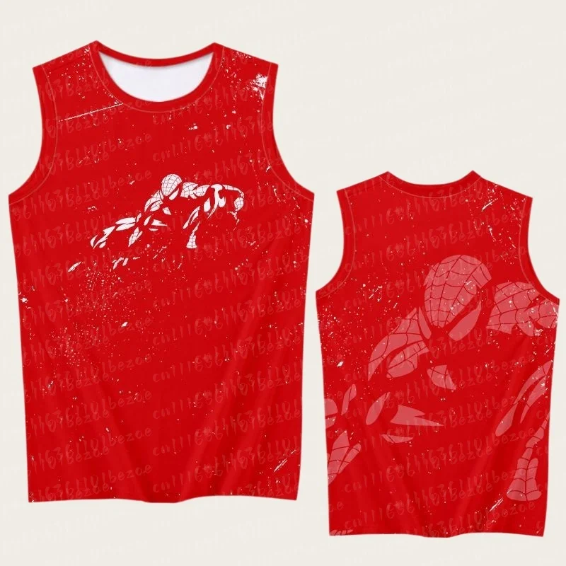 Eltern-Kind Spider Hero 3D-Druck Ärmelloses Tanktop, Rot-Blau-Goldenes Netzmuster Sporttrikot, 100% Polyester Atmungsaktiv – Detail 9