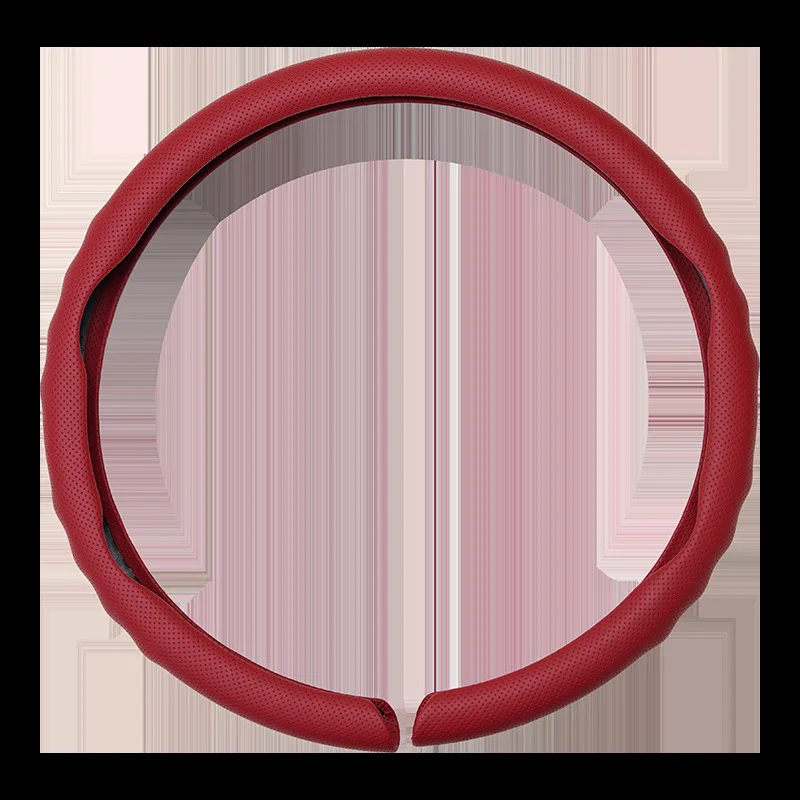 Universal D Shape Car Steering Wheel Cover Nappa Leather Ultra Thin Anti-slip Breathable Sweat Absorbent All Season Wrap