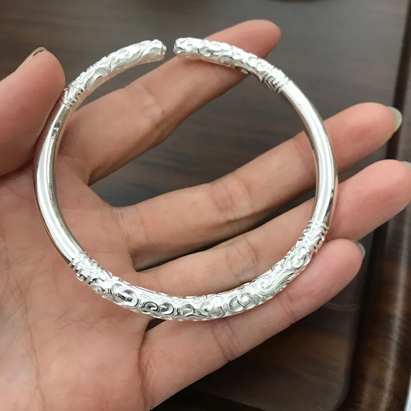 Men Ruyi Golden Cudgel Bracelet Solid Silver Auspicious Cloud Open Bangle Chinese Style Personality Cool Jewelry Gift