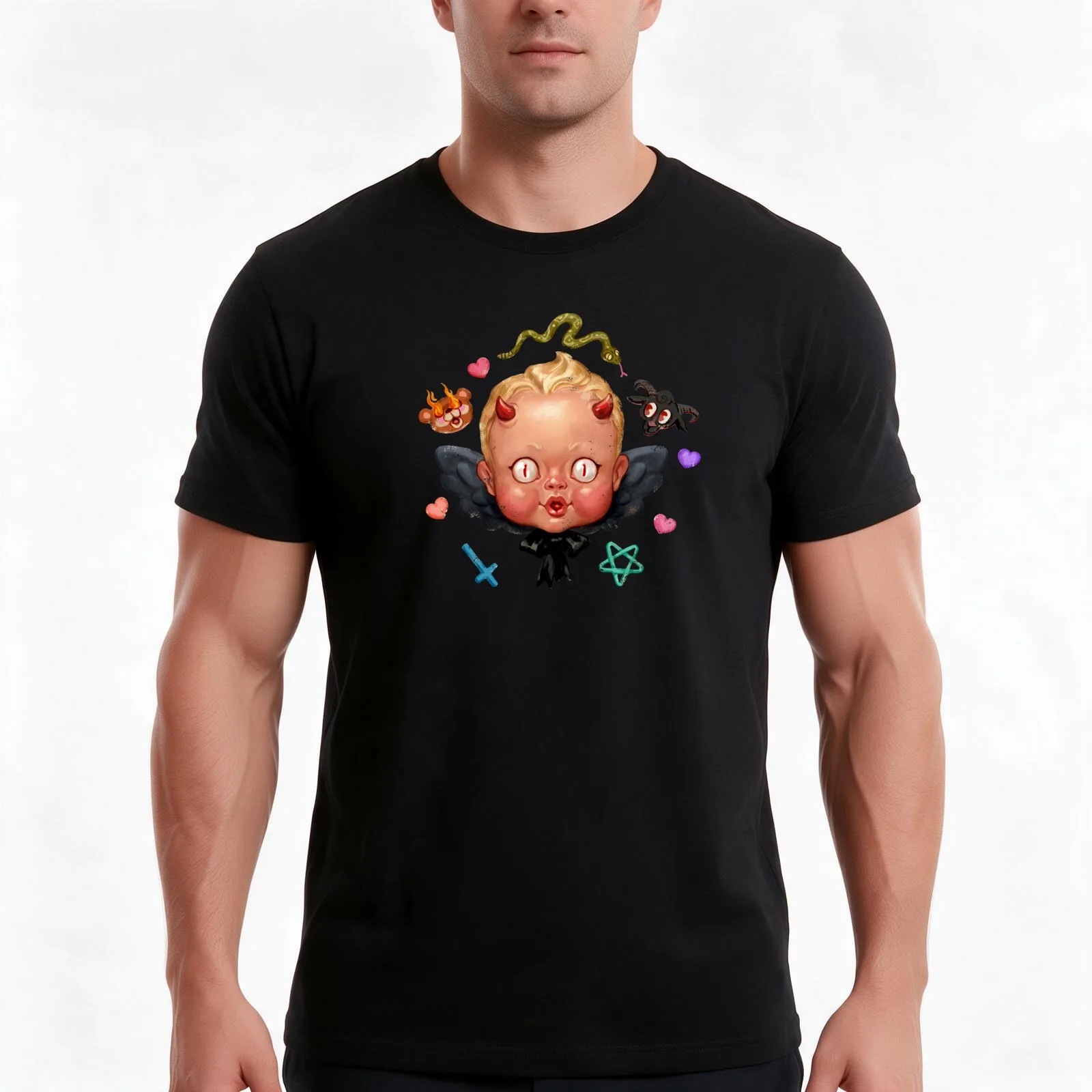 Devil Baby T-Shirt, Summer Casual Cotton Tee, Oversized Streetwear Tops, Vintage Graphic Print, Loose Fit Short Sleeve
