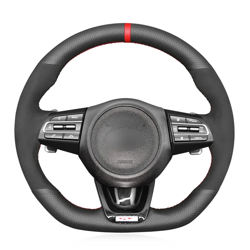 Black Suede Leather Red marker Car Steering Wheel Cover For Kia Stinger 2017 2018 2019 2020