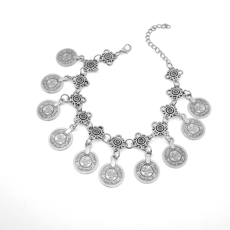 Vintage ethnische übertriebene Münze Anhänger Armbänder für Frauen Boho Silber Farbe geschnitzte geometrische indische Armbänder Jhumka Schmuck