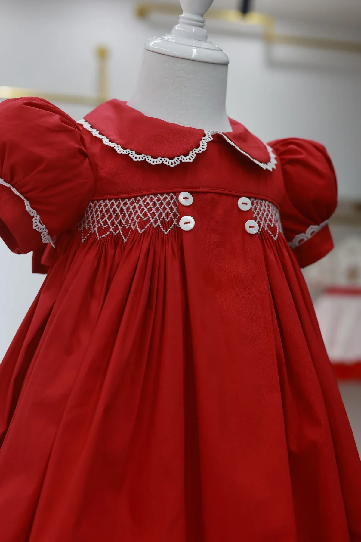 0-12Y Baby Girl Summer Red Handmade Smocked Vintage Turkish Princess Dress for Party Birthday Photography Christmas A167