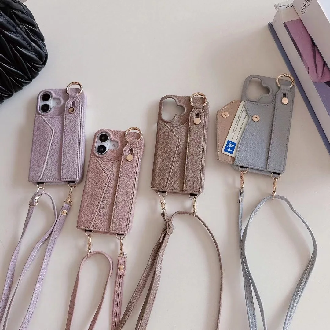 

Luxury Crossbody Leather Card Pocket Wallet Case For iPhone 11 12 13 14 15 16 17 Pro Max Plus Phone Cover Hand Strap Ring Holder