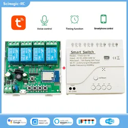 Wifi Smart Light Switch 4CH Mdule 5V-250V RF 433 Receiver 10A Relays 4 Channel Work with Alexa Google Assistant Tuya Smart Life