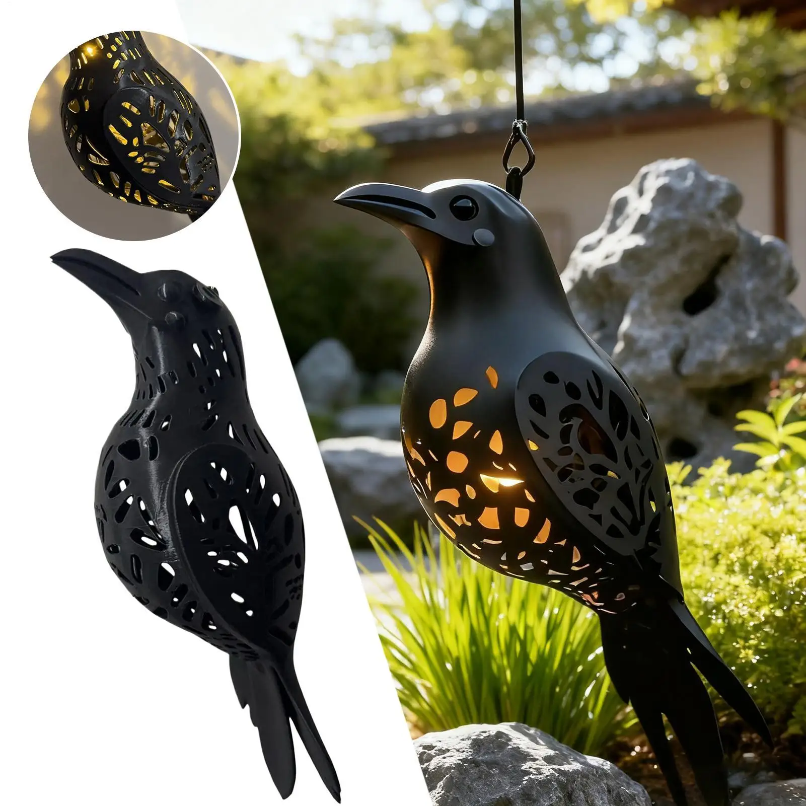 Raven Lantern 3D Gothic Pendant Lamp indoor and outdoor crow decorative hanging lamp Gothic crow chandelier for garden porch