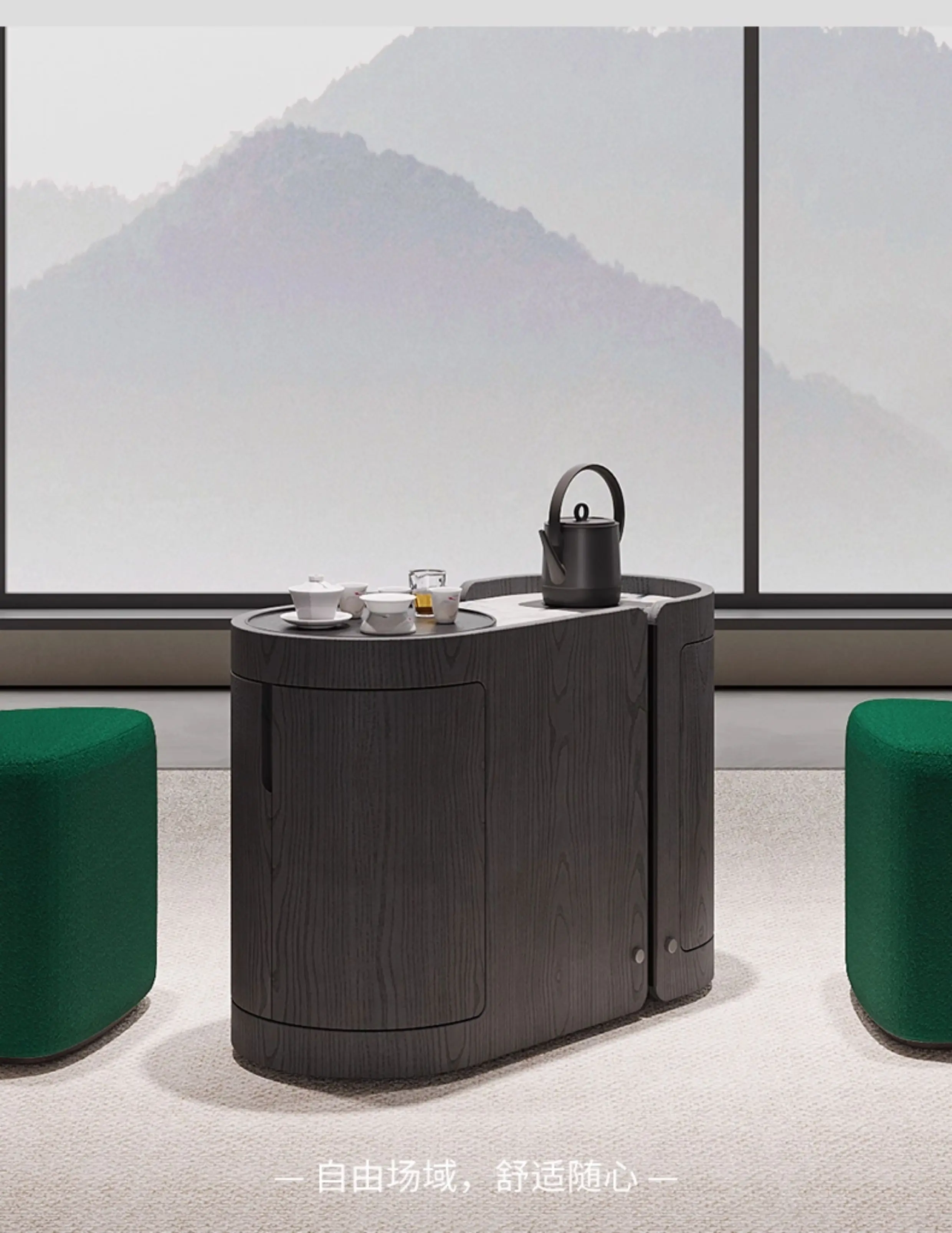 

Italian modern household mobile small tea table kettle integrated light luxury balcony small tea cart movable tea side cabinet