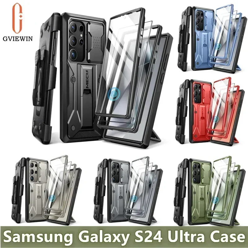 Phone Case with Kickstand Screen Protector, Slide Camera Cover, Military Grade, Shockproof, Belt-Clip, Samsung Galaxy S24 Ultra