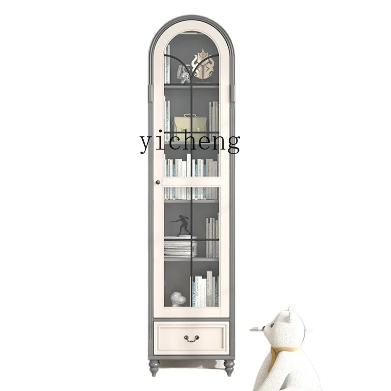 XL solid wood American small apartment retro light luxury premium gray single door double door arched bookcase