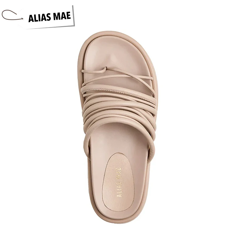 

ALIAS MAE High-quality summer genuine leather flat toe set with flat bottom toe Women's British style casual beach Shoes