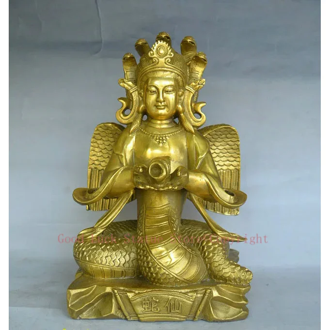 TOP GOOD - Southeast Asia Thailand India HOME Temple Sea god Golden Snake Immortals Naga Brass FENG SHUI statue