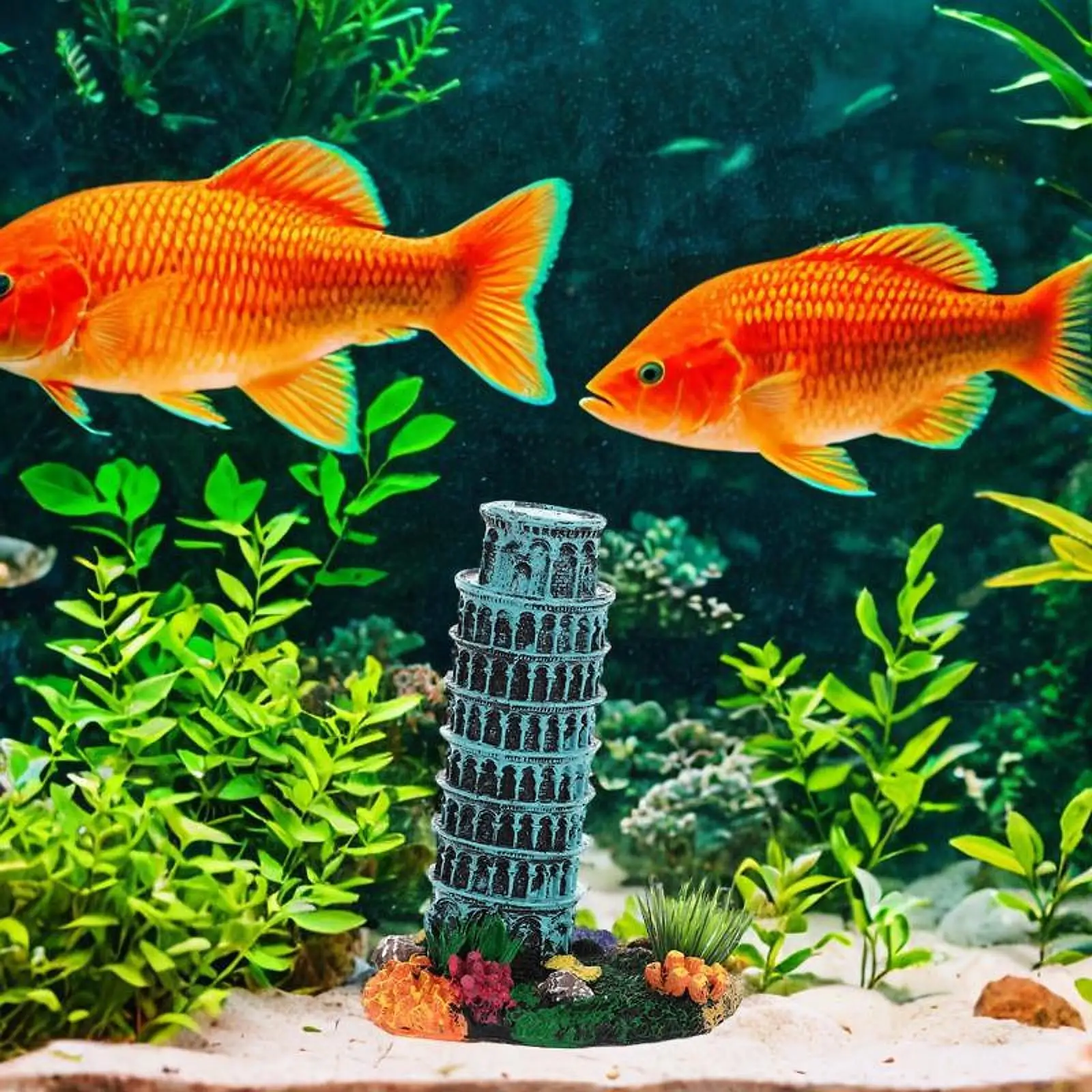 Aquarium Ornament, Leaning Tower Model, Creative Tabletop Decor Layout Toy Resin Fish Tank Scenery Decor for Party Supplies