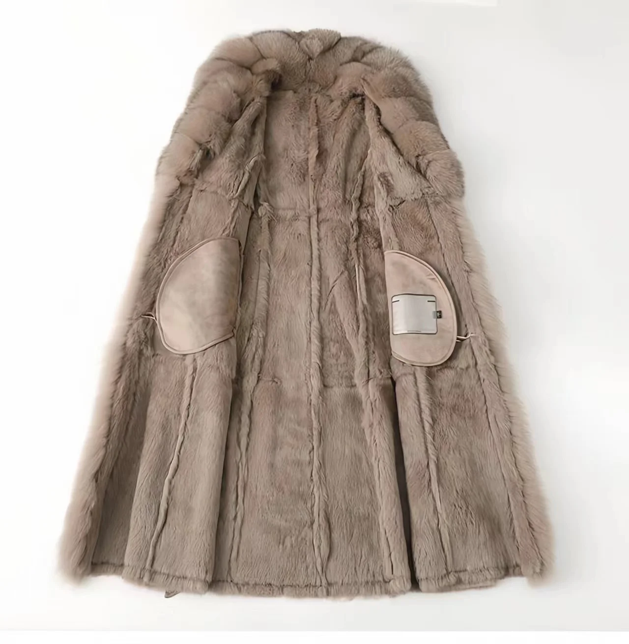 Kaninchen-Pelzmantel aus echtem Leder für Frauen, Fox-Pelz kragen mantel, weibliche Kleidung, England-Stil, hohe Qualität, neu, Winter